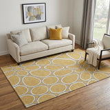 5' X 8' Gold Ivory And Gray Geometric Washable Area Rug With UV Protection