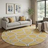 8' Gold Ivory And Gray Geometric Washable Round Rug With UV Protection
