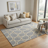 5' X 8' Gray Ivory And Gold Geometric Washable Area Rug With UV Protection
