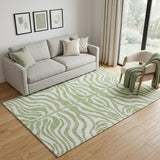 5' X 8' Artichoke Green And Ivory Animal Print Washable Area Rug With UV Protection