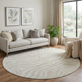 8' Beige And Ivory Animal Print Washable Round Rug With UV Protection
