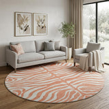 8' Coral And Ivory Animal Print Washable Round Rug With UV Protection