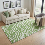 5' X 8' Green And Ivory Animal Print Washable Area Rug With UV Protection