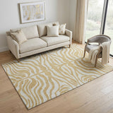 5' X 8' Gold And Ivory Animal Print Washable Area Rug With UV Protection