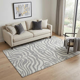 5' X 8' Gray And Ivory Animal Print Washable Area Rug With UV Protection