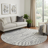8' Gray And Ivory Animal Print Washable Round Rug With UV Protection