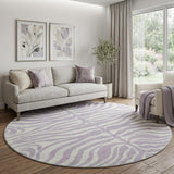 8' Lavender And Ivory Animal Print Washable Round Rug With UV Protection