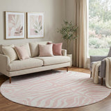 8' Pink And Ivory Animal Print Washable Round Rug With UV Protection