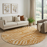 8' Rust And Beige Animal Print Washable Round Rug With UV Protection