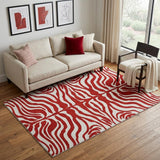 5' X 8' Red And Ivory Animal Print Washable Area Rug With UV Protection