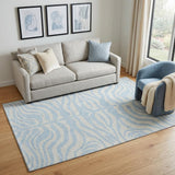 5' X 8' Sky Blue And Ivory Animal Print Washable Area Rug With UV Protection