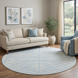 8' Sky Blue And Ivory Animal Print Washable Round Rug With UV Protection
