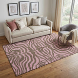 5' X 8' Brown And Pink Animal Print Washable Area Rug With UV Protection