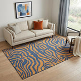 5' X 8' Navy Blue And Orange Animal Print Washable Area Rug With UV Protection