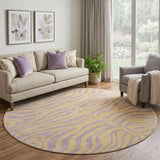 8' Peach And Lavender Animal Print Washable Round Rug With UV Protection