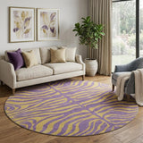 8' Purple And Peach Animal Print Washable Round Rug With UV Protection