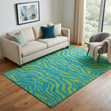 5' X 8' Teal And Lime Green Animal Print Washable Area Rug With UV Protection