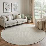 8' Beige And Ivory Geometric Washable Round Rug With UV Protection