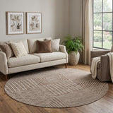 8' Brown And Beige Geometric Washable Round Rug With UV Protection