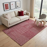 5' X 8' Burgundy And Ivory Geometric Washable Area Rug With UV Protection