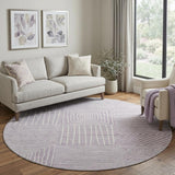 8' Lavender And Ivory Geometric Washable Round Rug With UV Protection