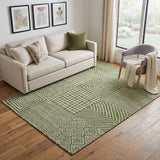 5' X 8' Olive Green And Ivory Geometric Washable Area Rug With UV Protection