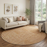 8' Rust And Beige Geometric Washable Round Rug With UV Protection