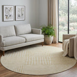 8' Wheat And Ivory Geometric Washable Round Rug With UV Protection