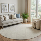 8' Beige And Ivory Geometric Washable Round Rug With UV Protection