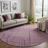 8' Eggplant And Ivory Geometric Washable Round Rug With UV Protection