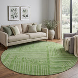 8' Green And Ivory Geometric Washable Round Rug With UV Protection