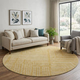 8' Gold And Ivory Geometric Washable Round Rug With UV Protection