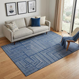 5' X 8' Navy Blue And Ivory Geometric Washable Area Rug With UV Protection
