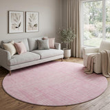 8' Pink And Ivory Geometric Washable Round Rug With UV Protection
