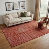 5' X 8' Red And Ivory Geometric Washable Area Rug With UV Protection