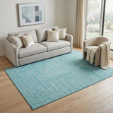 5' X 8' Turquoise And Ivory Geometric Washable Area Rug With UV Protection