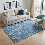 5' X 8' Blue Ivory And Gray Striped Washable Area Rug With UV Protection