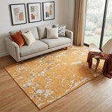 5' X 8' Orange Ivory And Gray Striped Washable Area Rug With UV Protection