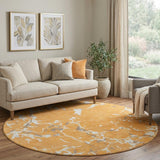 8' Orange Ivory And Gray Striped Washable Round Rug With UV Protection