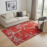 5' X 8' Red Gray And Ivory Striped Washable Area Rug With UV Protection