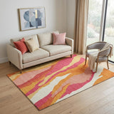 5' X 8' Blush Orange And Wheat Abstract Washable Area Rug With UV Protection