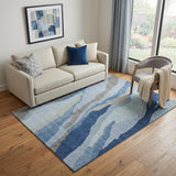 5' X 8' Blue And Gray Abstract Washable Area Rug With UV Protection