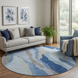 8' Blue And Gray Abstract Washable Round Rug With UV Protection