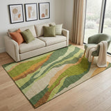 5' X 8' Green Copper And Peach Abstract Washable Area Rug With UV Protection