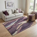 5' X 8' Plum Ivory And Gray Abstract Washable Area Rug With UV Protection