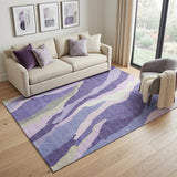 5' X 8' Purple Ivory And Gray Abstract Washable Area Rug With UV Protection