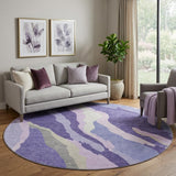 8' Purple Ivory And Gray Abstract Washable Round Rug With UV Protection