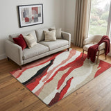 5' X 8' Red Black And Ivory Abstract Washable Area Rug With UV Protection