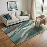5' X 8' Sage Taupe And Beige Abstract Washable Area Rug With UV Protection