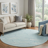 8' Aqua Teal And Ivory Abstract Washable Round Rug With UV Protection